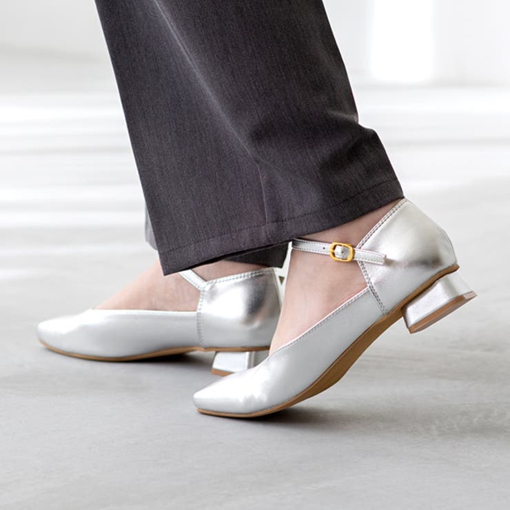 1140シルバーPU | スクエアトゥ ストラップ 変形ヒール | welleg