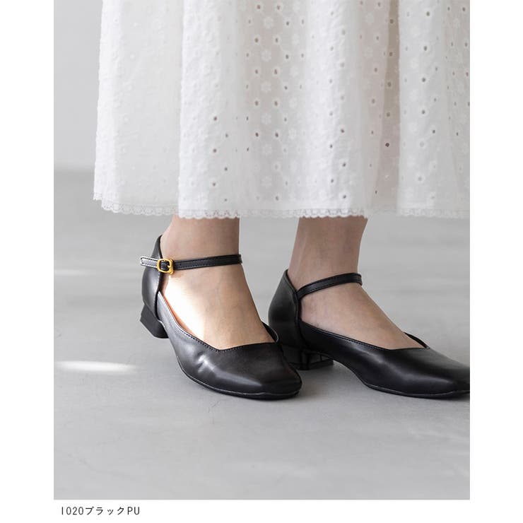 スクエアトゥ ストラップ 変形ヒール | welleg | 詳細画像5 