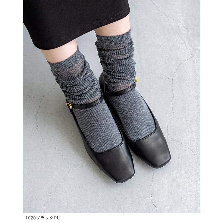 スクエアトゥ ストラップ 変形ヒール | welleg | 詳細画像6 