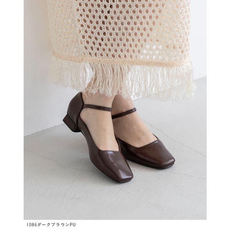 スクエアトゥ ストラップ 変形ヒール | welleg | 詳細画像9 