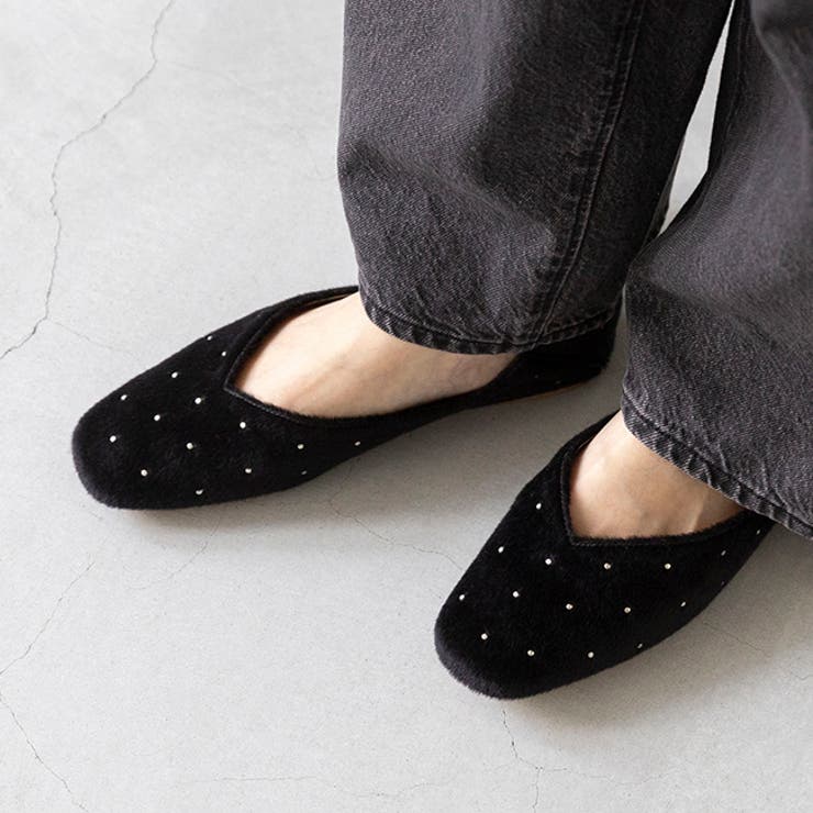 ブラックスタッズ／ハラコ調 | スクエアトゥ 2wayバブーシュ レディース | welleg