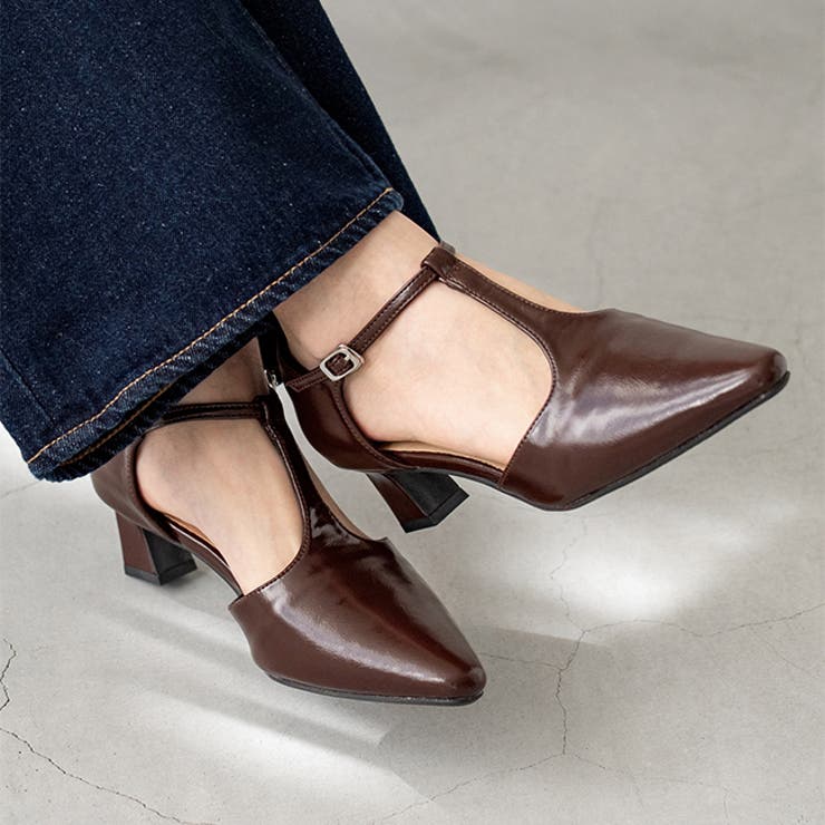 1086ダークブラウンPU | パンプス 走れる ストラップパンプス | welleg