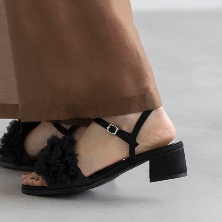 4020ブラックチュール | ストラップサンダル レディース チャンキーヒール | welleg