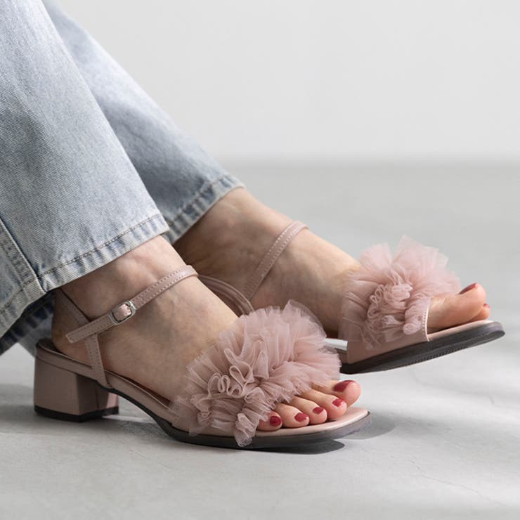 4093ピンクチュール | ストラップサンダル レディース チャンキーヒール | welleg