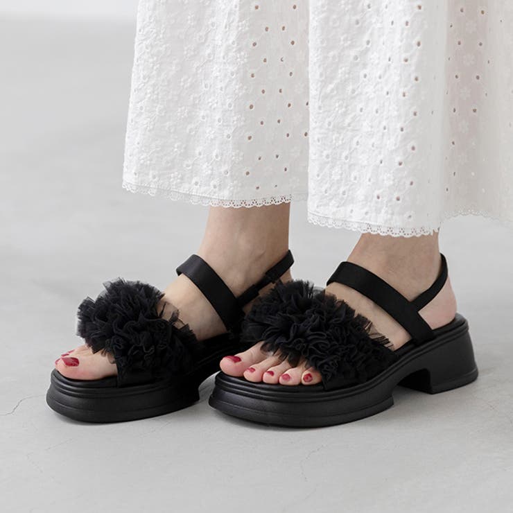 4020ブラックチュール | サンダル レディース 厚底 | welleg