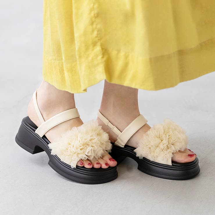 4001アイボリーチュール | サンダル レディース 厚底 | welleg