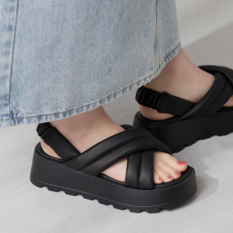 1020ブラックPU | サンダル レディース ラウンドトゥ | welleg