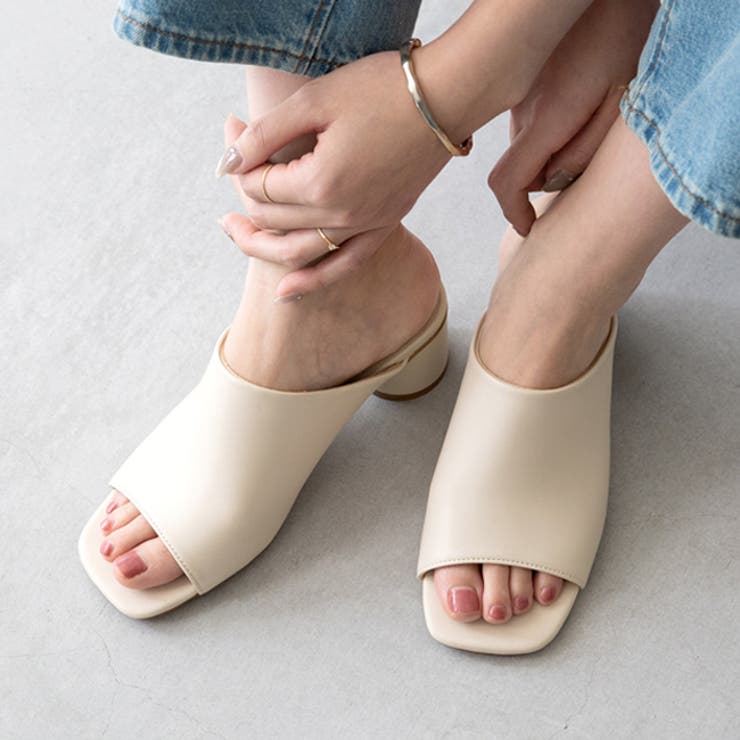 1001アイボリーPU | ミュール サンダル かかとなし | welleg