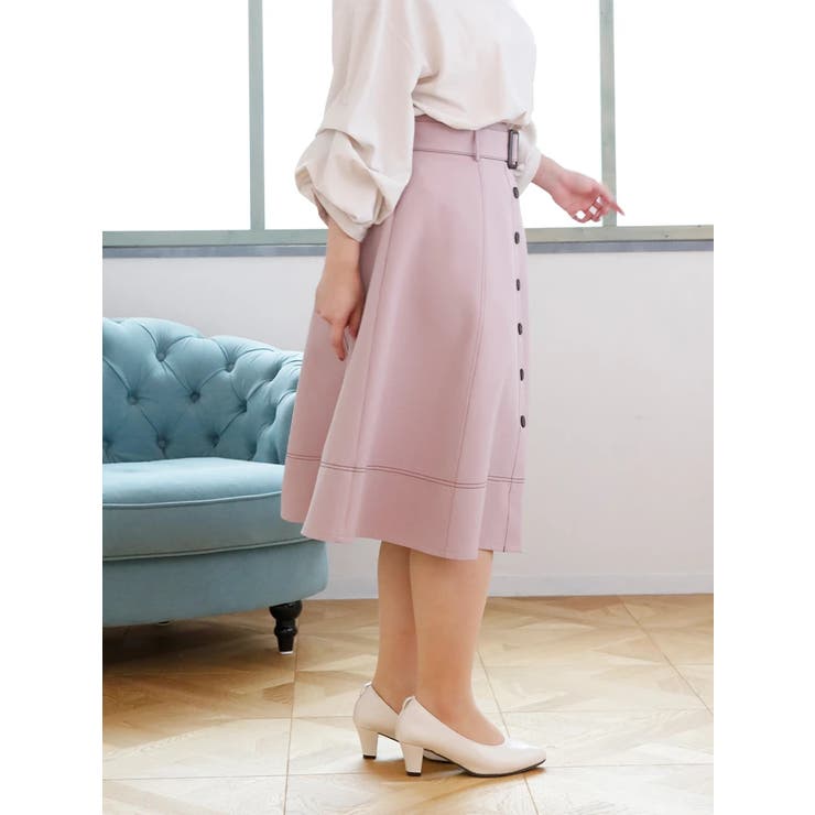 ベルト付き 配色裾ロゴフレアスカート 大きいサイズ 4L