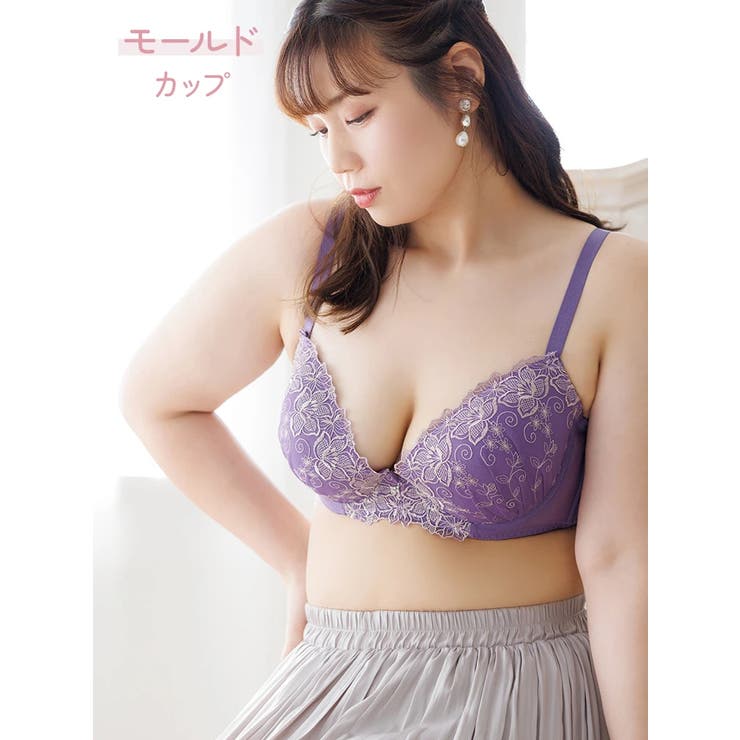 紫 | [D85-I95]【脇高】フラワー刺繍ブラ＆ショーツ[モールドカップ] | Re-J＆SUPURE