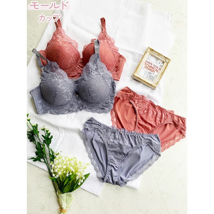 D85-I95]【脇高】フラワーレースブラ＆ショーツ[モールドカップ][品番