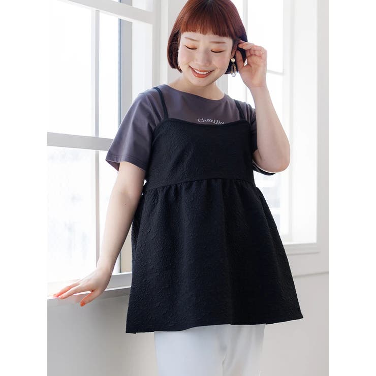 SET]ふくれジャガードキャミxTシャツアンサンブル[品番