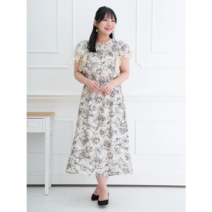 WEB限定】花柄重ねフレアスリーブワンピース[品番：PLMW0011974]｜Re