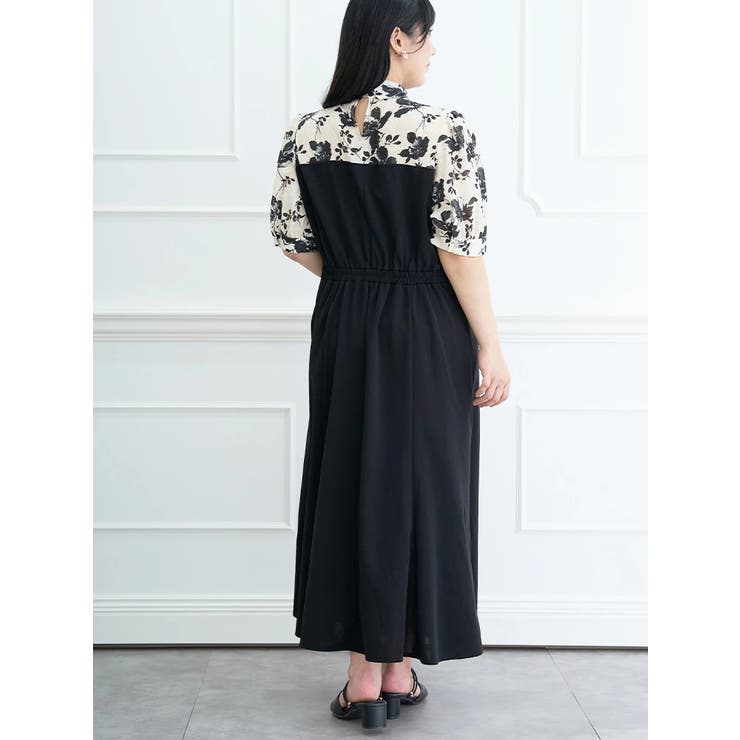 ✨良品✨セオリーリュクス　ドッキングワンピース　半袖　ツイード　黒　38 シアー花柄ドッキングワンピース[品番：PLMW0012127]｜Re