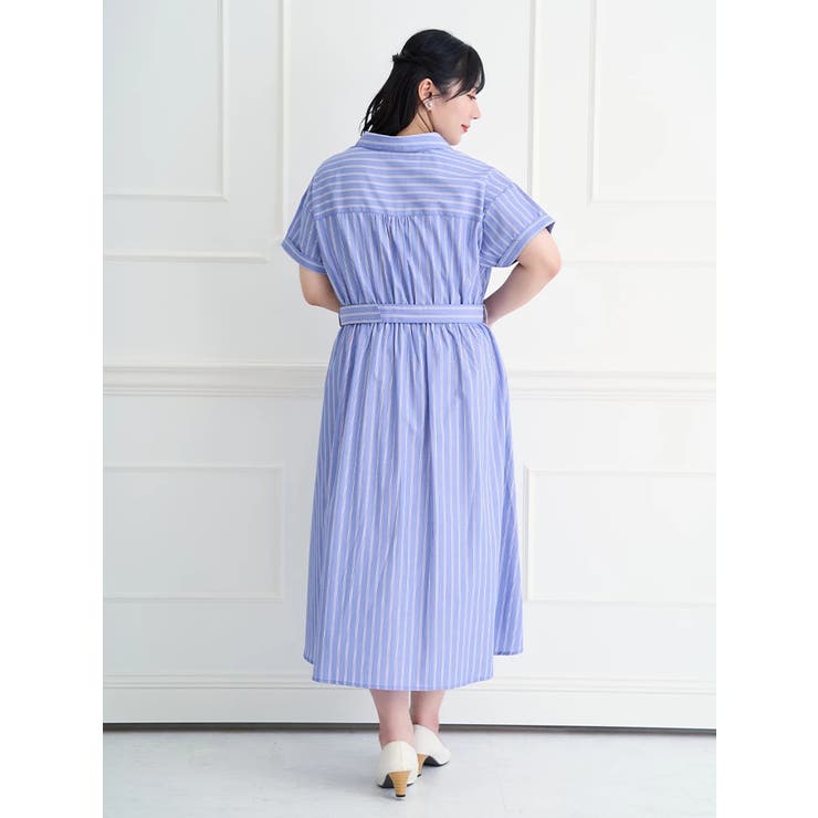 ストライプ柄スキッパーシャツワンピース[品番：PLMW0012323