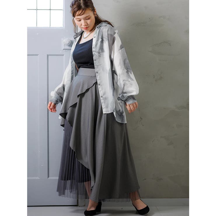 SET]ぼかし柄シアーシャツ×タンクトップ[品番：PLMW0012185]｜Re