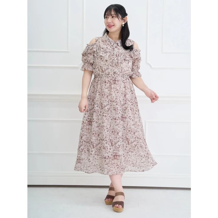WEB限定】花柄肩開きフリルワンピース[品番：PLMW0012162]｜Re