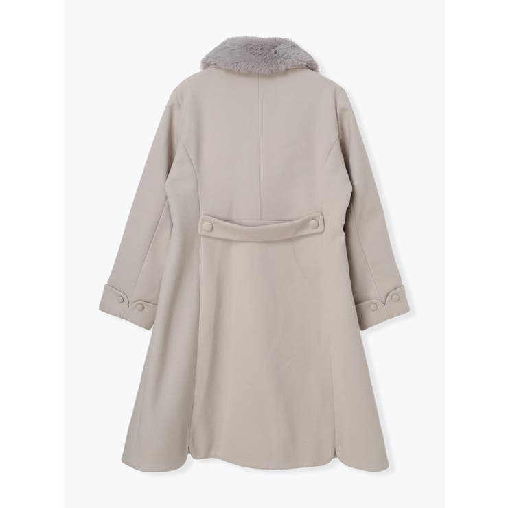 クリーム色フレアスリーブファー襟コート ファー襟ガーリーコート[品番：IGAW0004048]｜axes femme