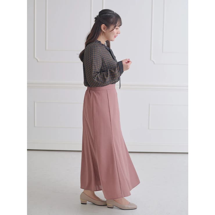 袖2WAY千鳥柄・チェック柄ボウタイブラウス[品番：PLMW0012584