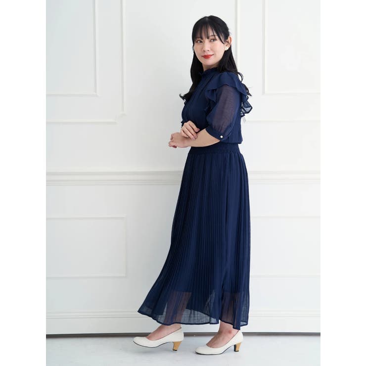 WEB限定】プチハイネックプリーツワンピース[品番：PLMW0012422