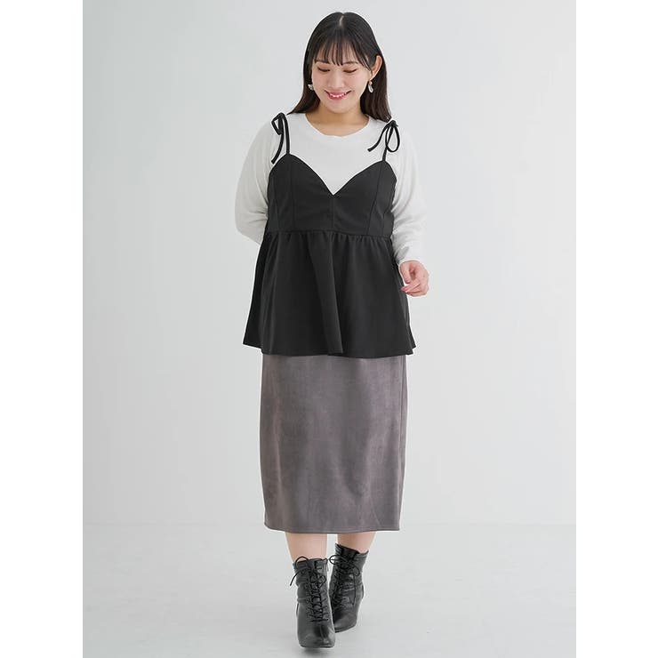 SET]肩リボンビスチェ×ロングTシャツ[品番：PLMW0012736]｜Re