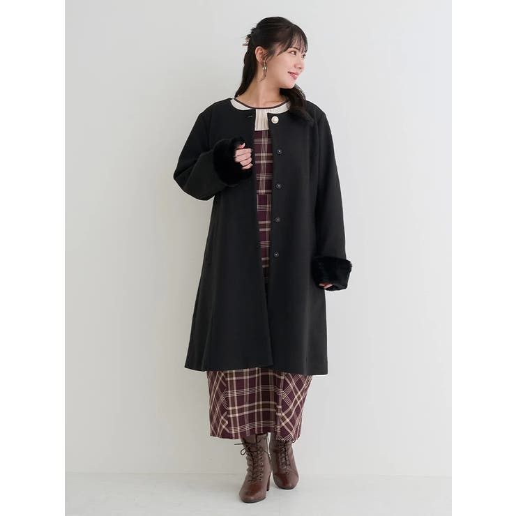 ファーティペット付きロングコート[品番：PLMW0013295]｜Re