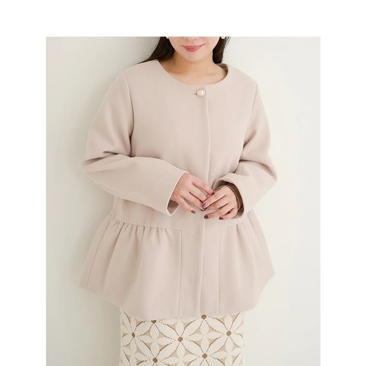 WEB限定】ファーティペット付きペプラムコート（大きいサイズ・ぽっちゃり女子向け｜コート ｜ベージュ・グレー・黒）｜【公式】大きいサイズ・ぽっちゃりさん向けのレディースファッションブランドRe-J（リジェイ）supure（スプル）