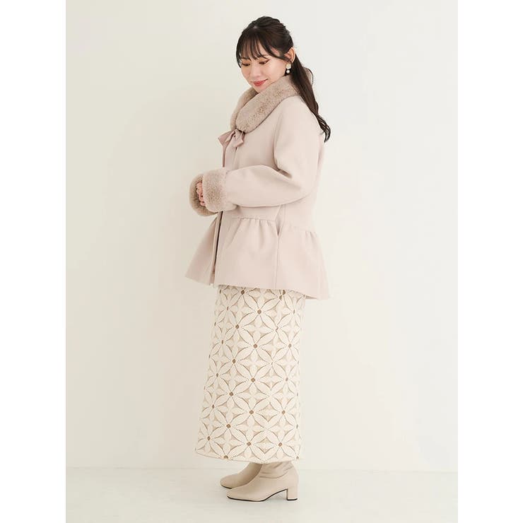 WEB限定】ファーティペット付きペプラムコート[品番