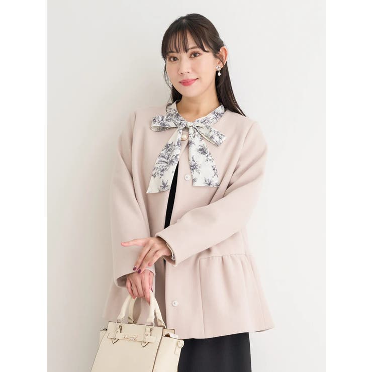 WEB限定】ファーティペット付きペプラムコート（大きいサイズ・ぽっちゃり女子向け｜コート ｜ベージュ・グレー・黒）｜【公式】大きいサイズ・ぽっちゃりさん向けのレディースファッションブランドRe-J（リジェイ）supure（スプル）