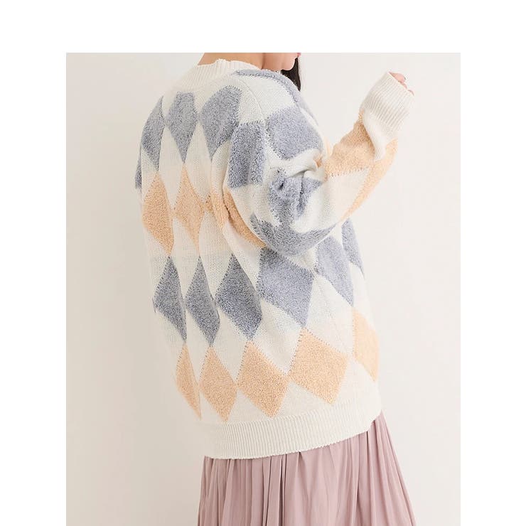 好配色 大きめサイズ60s ヴィンテージ モヘアカーディガン アーガイル