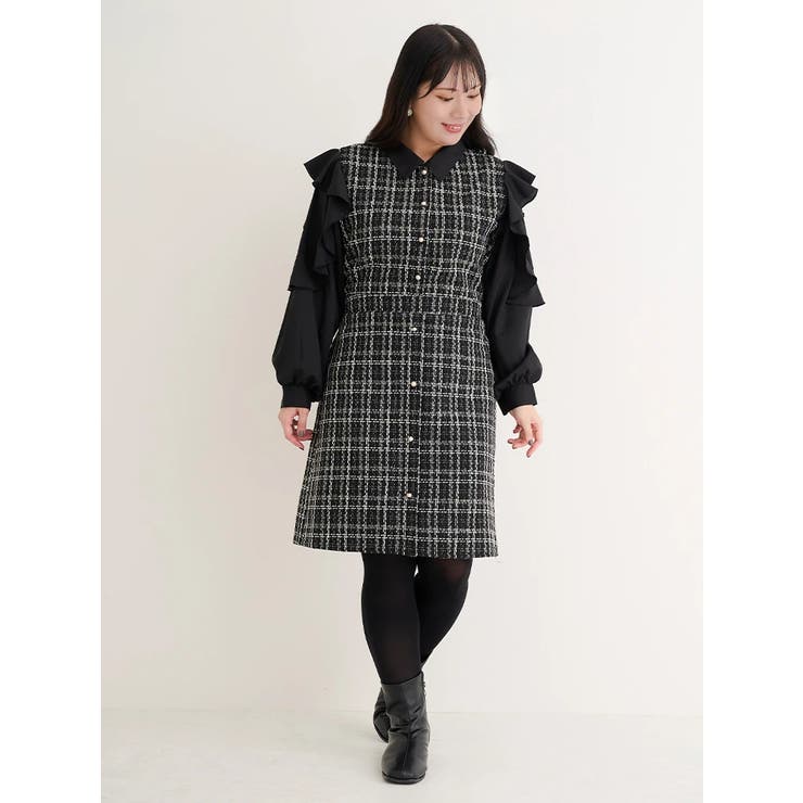 Herlipto ブラック ツイードミニワンピース Herlipto ブラック