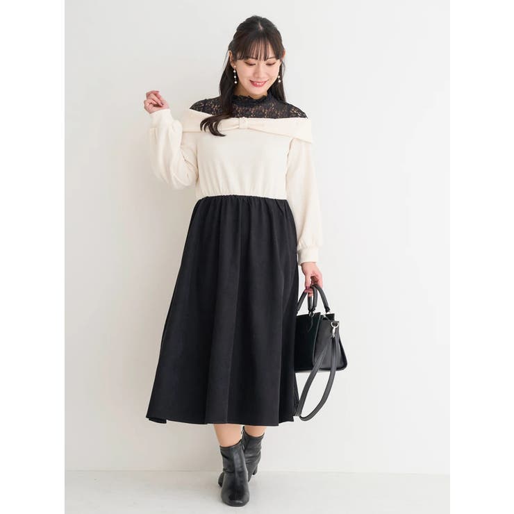 ●日本正規品● パール付きリボンオフショルドッキングワンピース[品番 スカート