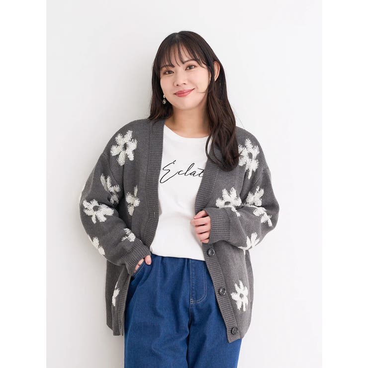 WEB限定】フラワージャガードニットカーディガン[品番
