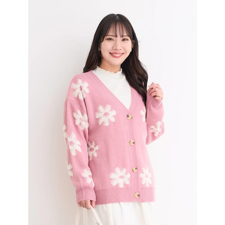 WEB限定】フラワージャガードニットカーディガン[品番