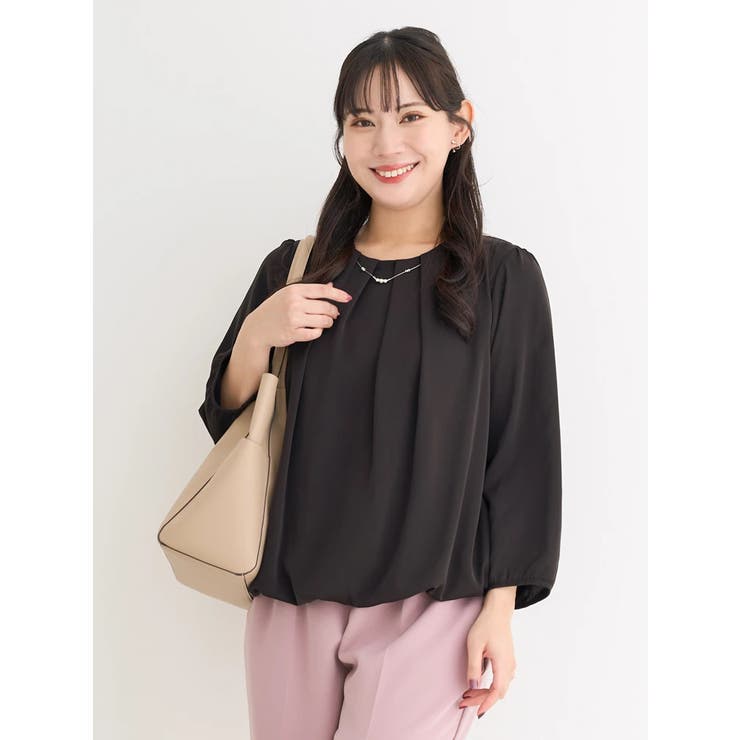 黒 | ラクケアアクセサリー付きタックバルーンブラウス | Re-J＆SUPURE
