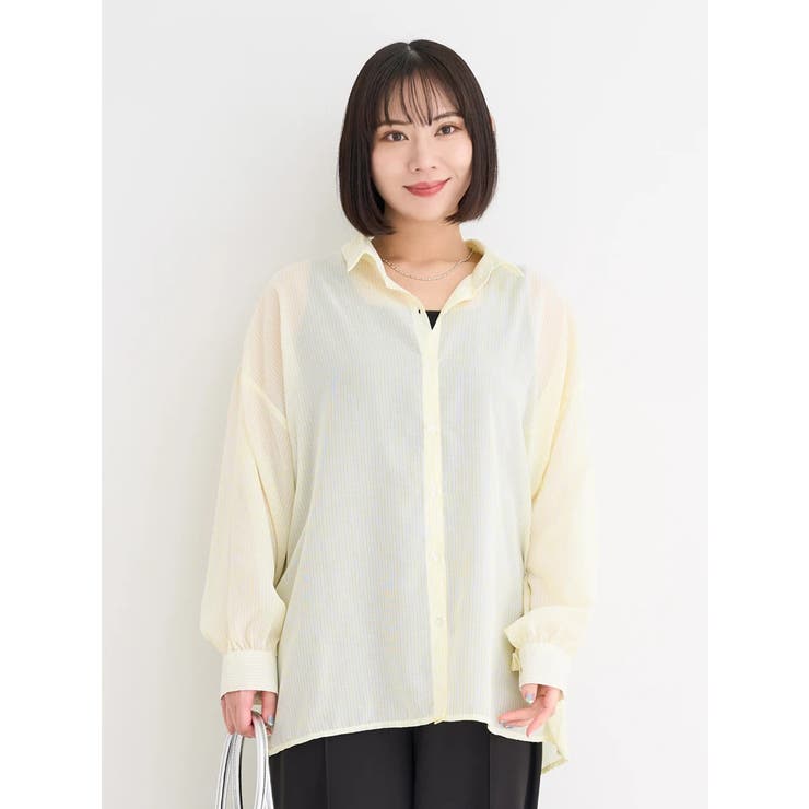 SET]ストライプ柄シアーシャツ×タンクトップ[品番：PLMW0013814