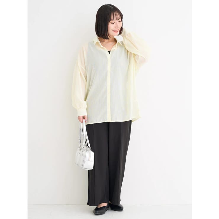 【楽ギフ_包装】 SET]ストライプ柄シアーシャツ×タンクトップ[品番：PLMW0013814 トップス
