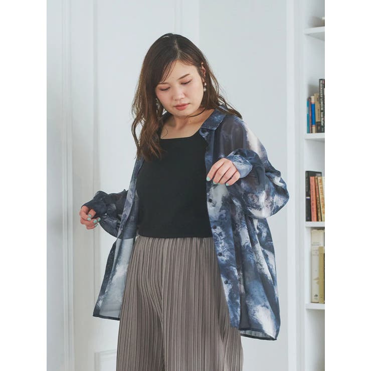SET]ぼかし柄シアーシャツ×タンクトップ[品番：PLMW0013935]｜Re