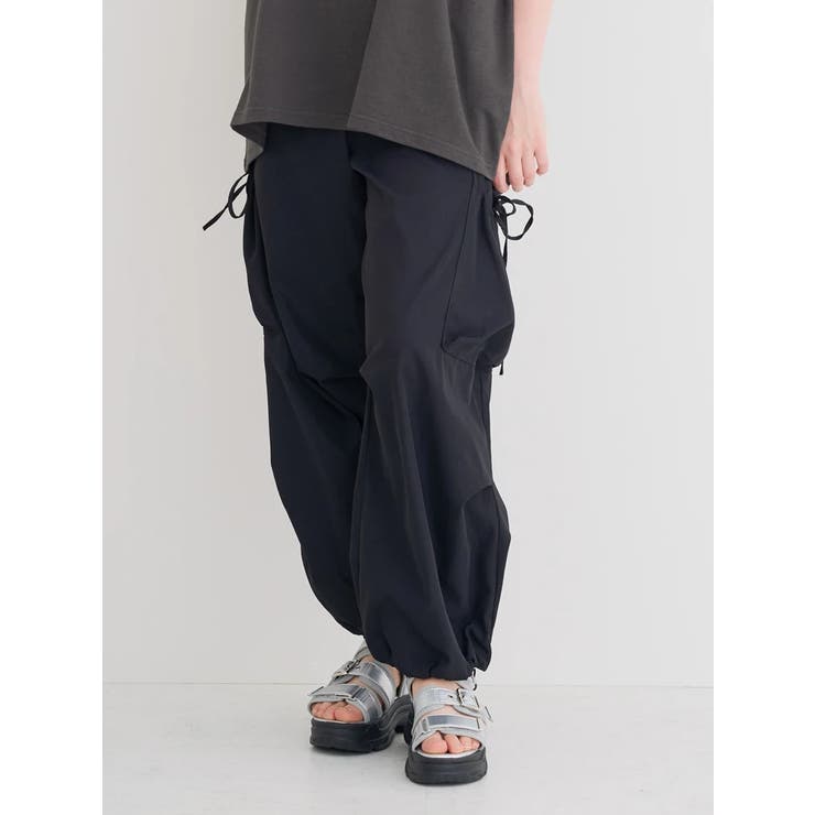 黒 | ドロストリボンポケットカーゴパンツ | Re-J＆SUPURE