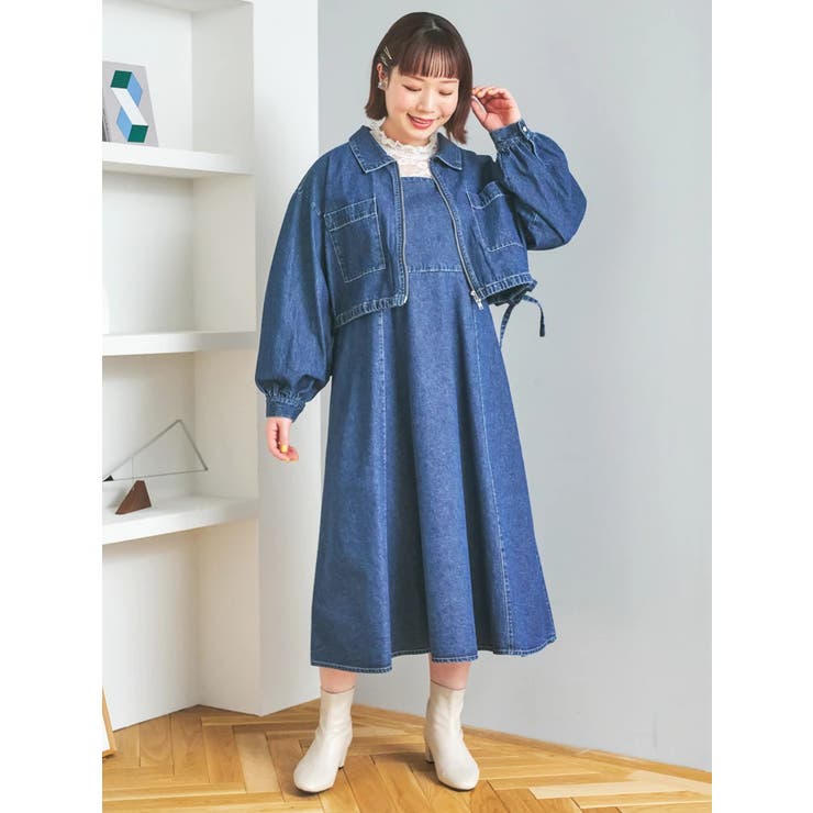 今期新品⭐︎ HUMS｜デニムコンビジップブルゾン  hughug SET]デニムジップアップブルゾン＆ワンピース[品番：PLMW0013566]｜Re