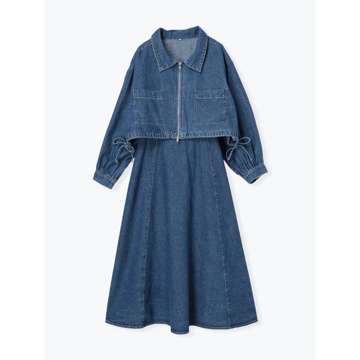 SET]デニムジップアップブルゾン＆ワンピース[品番：PLMW0013566]｜Re