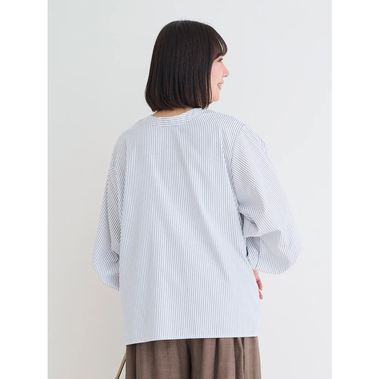 [2WAYスリーブ]ストライプ柄ノーカラーシャツ | Re-J＆SUPURE | 詳細画像12 