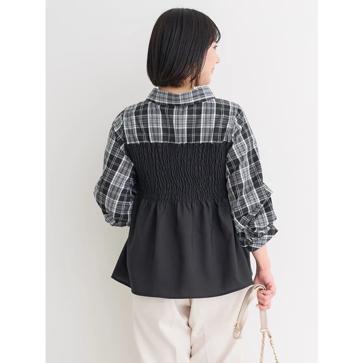 c0mi リメイク check shirt docking no-sleeve H∀PEACヨ リメイクドッキングチェックシャツ（NER | 