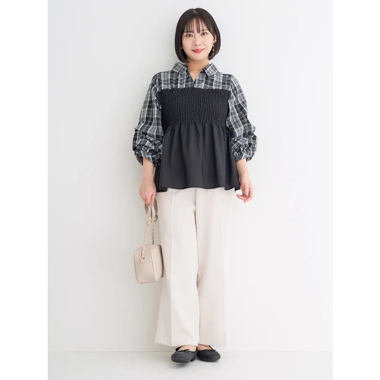 シャツドッキングトップス(無地/ストライプ柄/チェック柄)[品番