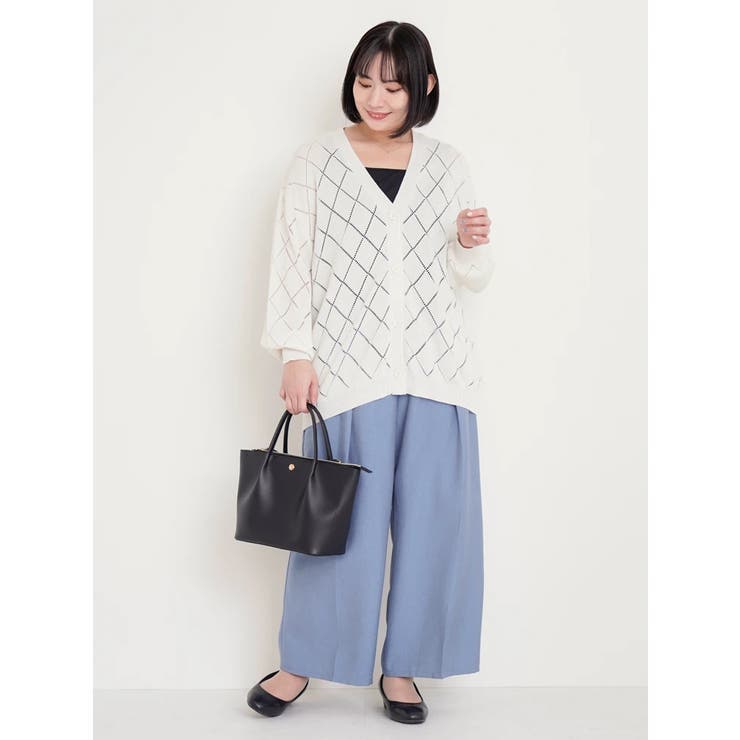 ダイヤ柄透かし編みカーディガン[品番：PLMW0013674]｜Re