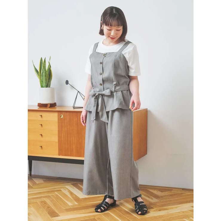 SET]ビスチェ×Tシャツ×ワイドパンツ[品番：PLMW0013846]｜Re