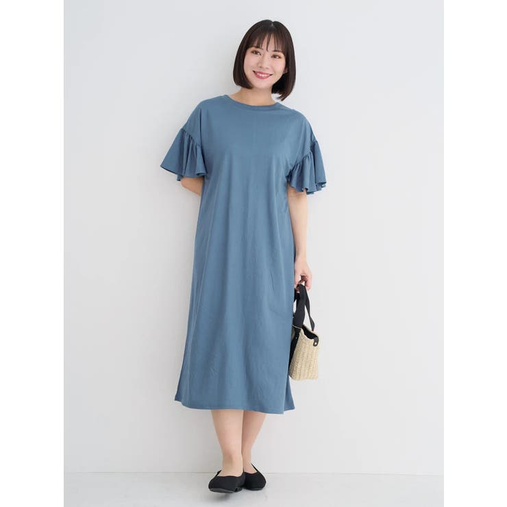 【90size】フリル袖ワンピース 袖フリルワンピース | Kichi