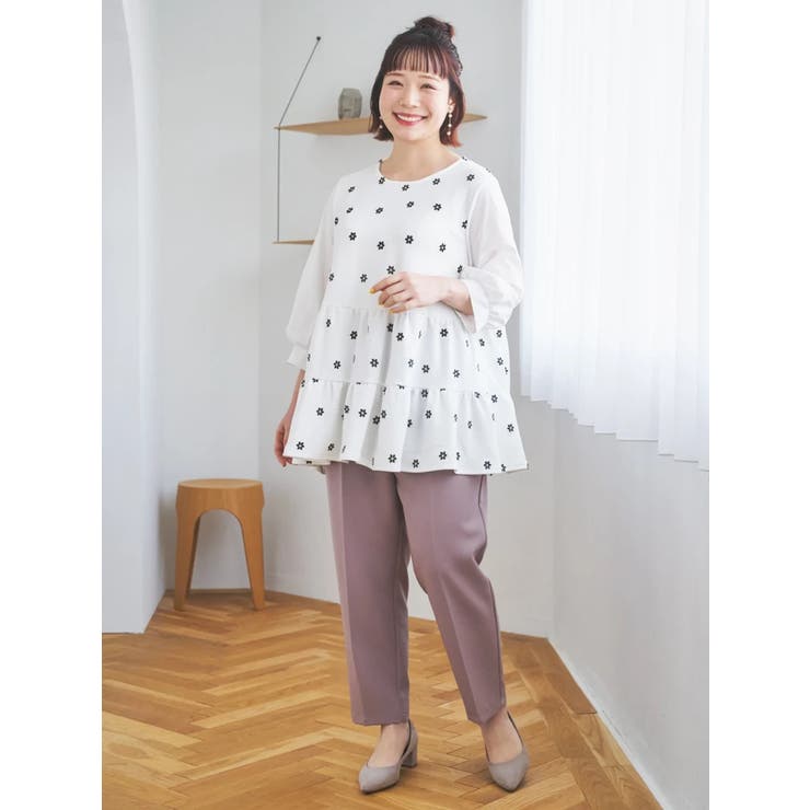 7分袖フラワー刺繍ティアードチュニック[品番：PLMW0013675]｜Re