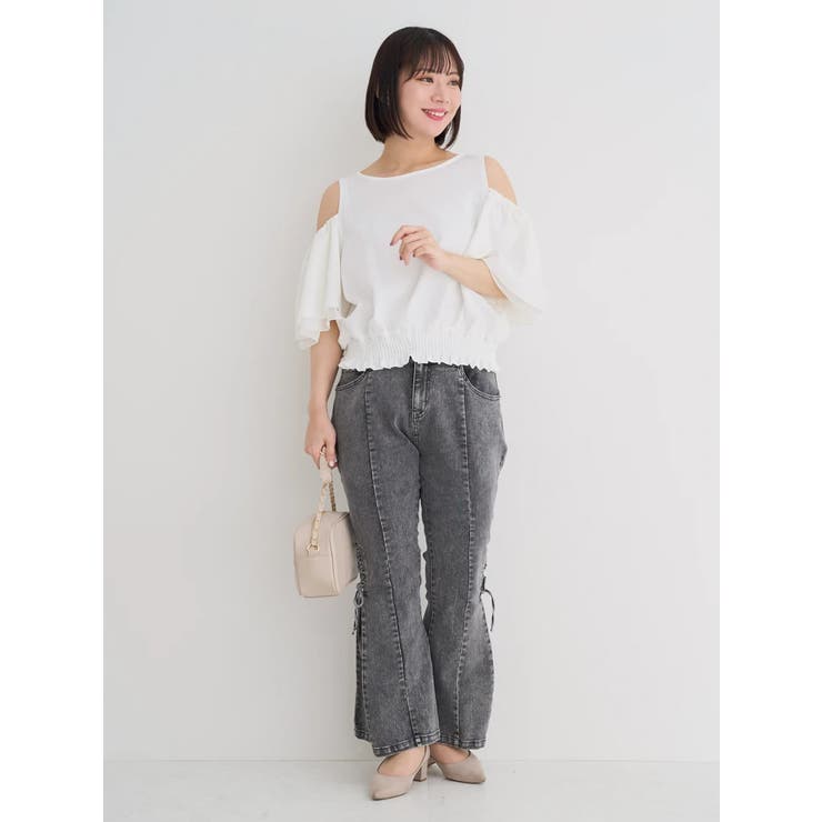 大学 割引 WEB限定】肩開きフレアスリーブトップス[品番：PLMW0013998]｜Re トップス