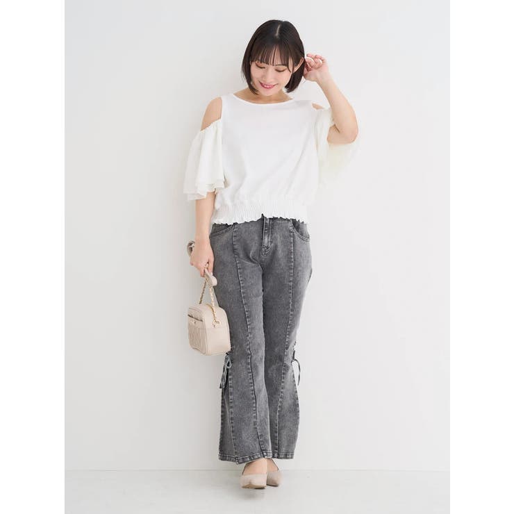 WEB限定】肩開きフレアスリーブトップス[品番：PLMW0013998]｜Re